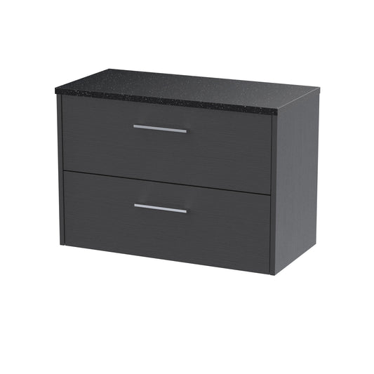 Hudson Reed Juno 800mm Graphite Grey Wall Hung 2-Drawer Soft Close Vanity Unit With Laminate Top