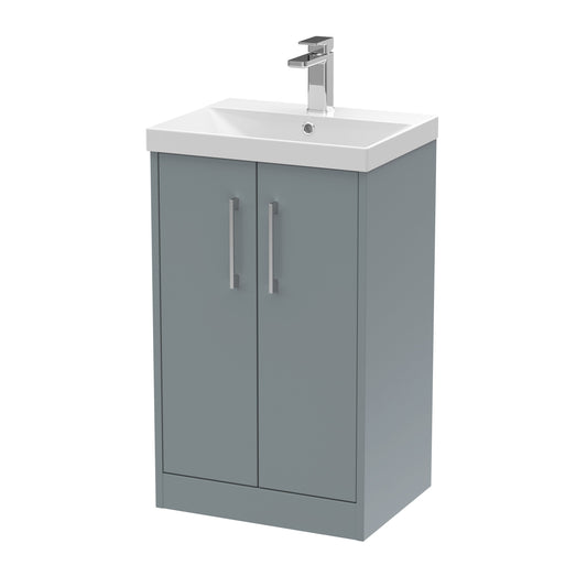 Hudson Reed Juno 500mm Coastal Grey Floor Standing 2-Door Vanity Unit With 1 Tap Hole Basin
