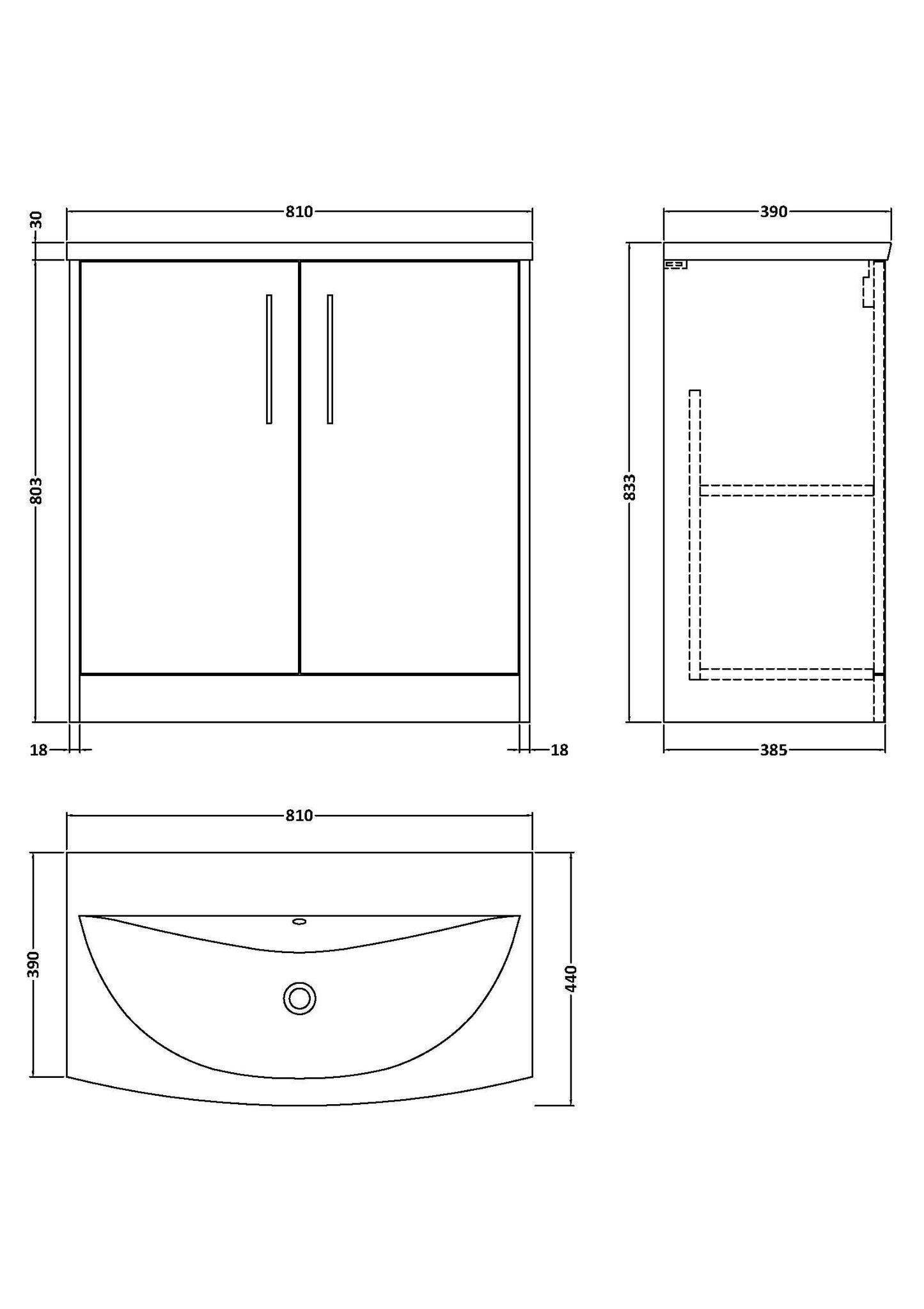 Hudson Reed Juno 800mm Floor Standing 2-Door Vanity Unit with 1 Tap Hole Basin