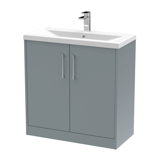 Hudson Reed Juno 800mm Coastal Grey Floor Standing 2-Door Vanity Unit & 1 Tap Hole Basin
