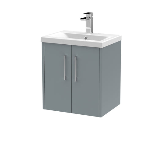 Hudson Reed Juno 500mm Coastal Grey Wall Hung 2-Door Vanity Unit With 1 Tap Hole Basin