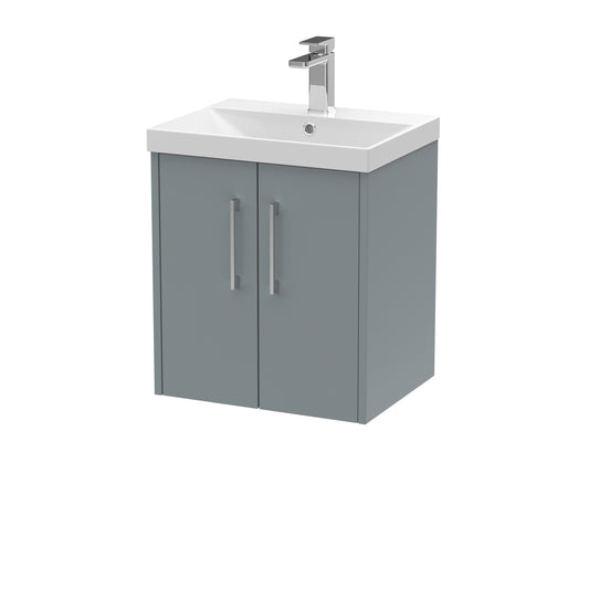 Hudson Reed Juno 500mm Coastal Grey Wall Hung 2-Door Vanity with Thin-Edge 1 Tap Hole Basin