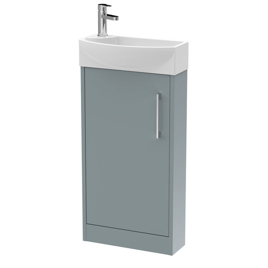 Hudson Reed Juno Compact 450mm Coastal Grey Floor Standing Single Door Vanity Unit with 1 Tap Hole Basin Right Hand