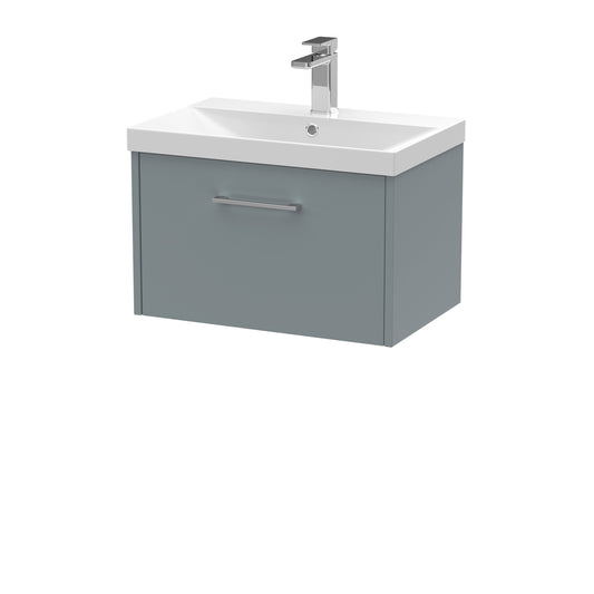Hudson Reed Juno 600mm Coastal Grey Wall Hung Single Drawer Vanity Unit With Thin-Edge 1 Tap Hole Basin