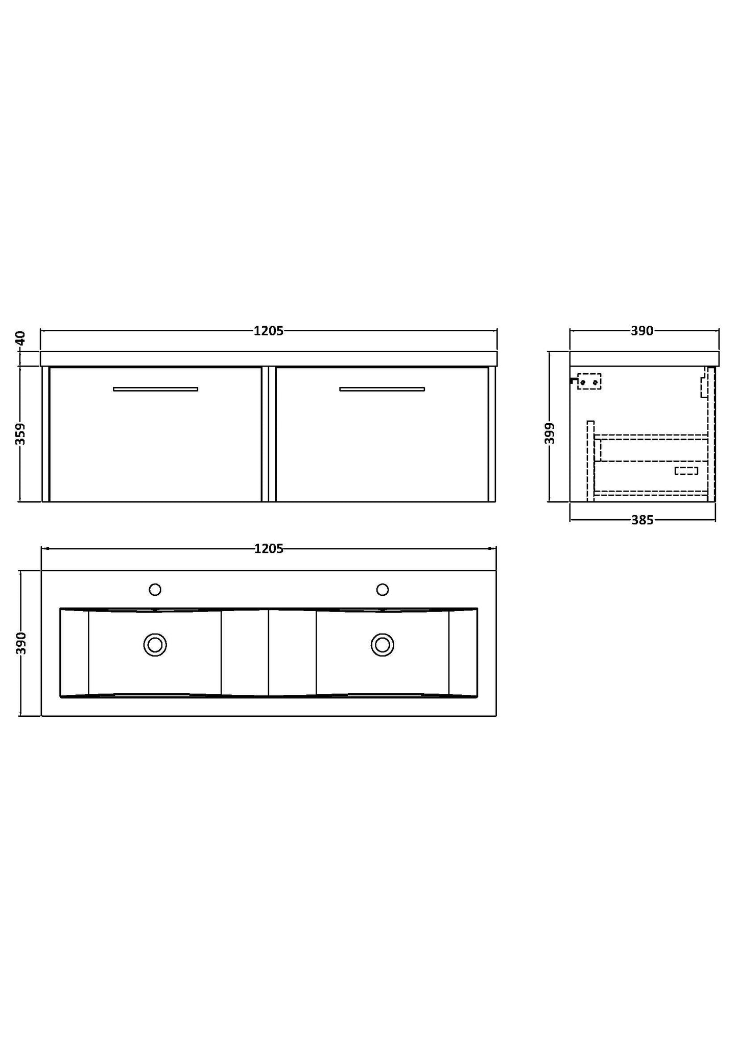 Hudson Reed Juno 1200mm Coastal Grey Wall Hung 2-Drawer Soft Close Vanity Unit with Double Basin
