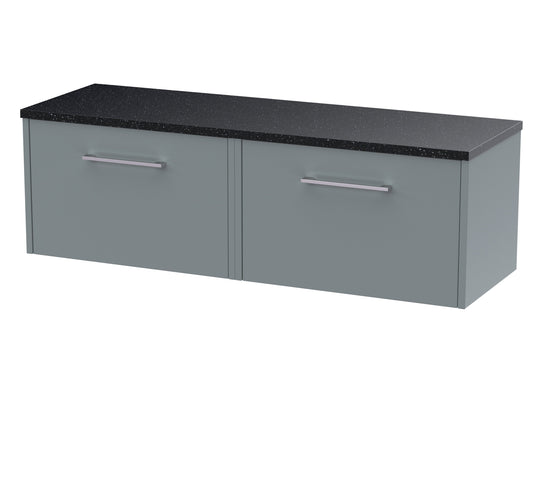Hudson Reed Juno 1200mm Coastal Grey Wall Hung 2-Drawer Vanity Unit With Laminate Worktop & Handles