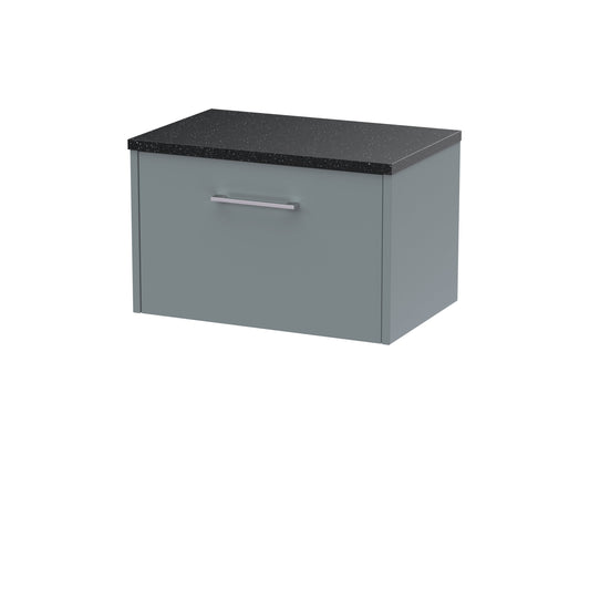 Hudson Reed Juno 600mm Coastal Grey Wall Hung Single Drawer Vanity Unit With Laminate Top