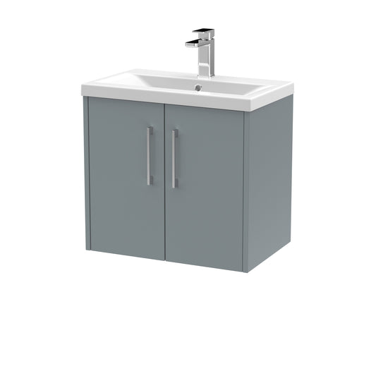 Hudson Reed Juno 600mm Coastal Grey Wall Hung 2-Door Vanity Unit with 1 Tap Hole Basin