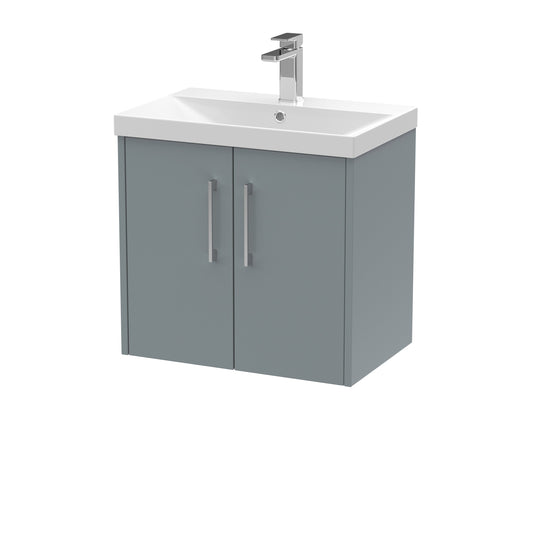 Hudson Reed Juno 600mm Coastal Grey Wall Hung 2-Door Vanity Unit with Basin and 1 Tap Hole