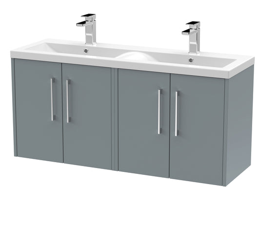 Hudson Reed Juno 1200mm Coastal Grey Wall Hung 4-Door Vanity Unit With Double Basin
