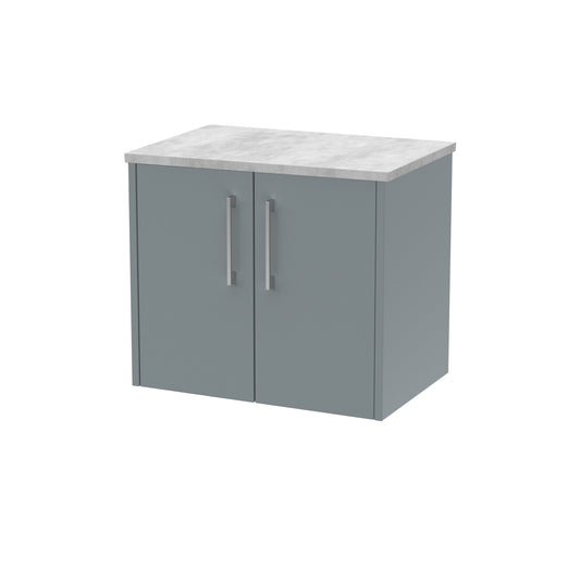 Hudson Reed Juno 600mm Coastal Grey Wall Hung 2-Door Vanity Unit With Laminate Top