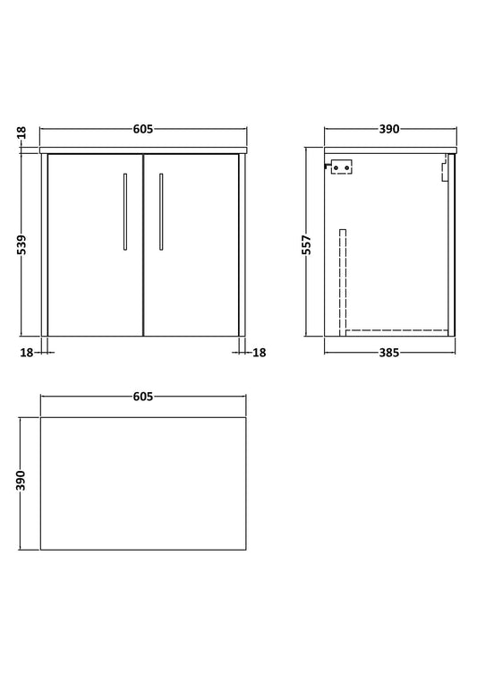 Hudson Reed Juno 600mm Coastal Grey Wall Hung 2-Door Vanity Unit With Worktop