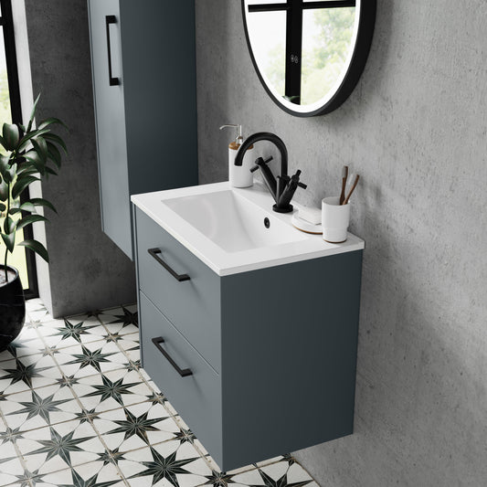 Hudson Reed Juno 600mm Wall Hung 2-Drawer Vanity & 1 Tap Hole Basin