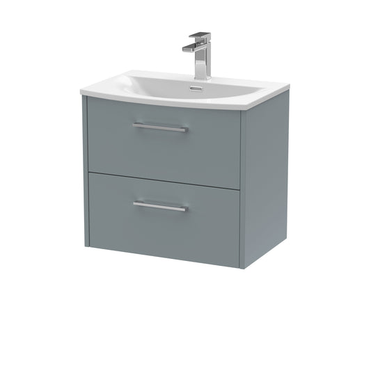 Hudson Reed Juno 600mm Coastal Grey Wall Hung 2-Drawer Vanity Unit with Curved 1 Tap Hole Basin