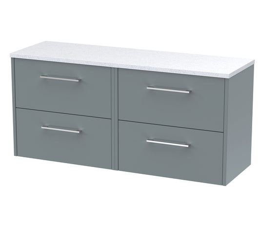 Hudson Reed Juno 1200mm Coastal Grey Wall Hung 4-Drawer Vanity Unit With Laminate Worktop