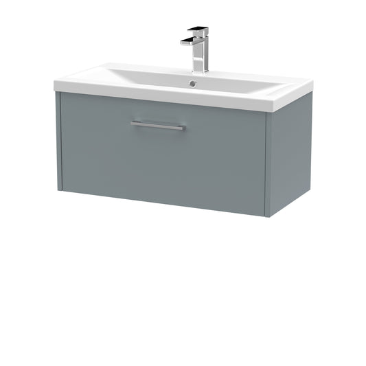 Hudson Reed Juno 800mm Coastal Grey Wall Hung Single Drawer Vanity Unit With 1 Tap Hole Basin