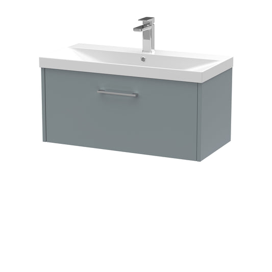Hudson Reed Juno 800mm Coastal Grey Wall Hung Single Drawer Vanity Unit With Thin-Edge Basin