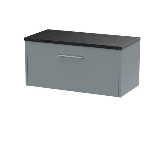 Hudson Reed Juno 800mm Coastal Grey Wall Hung Single Drawer Vanity Unit With Laminate Worktop