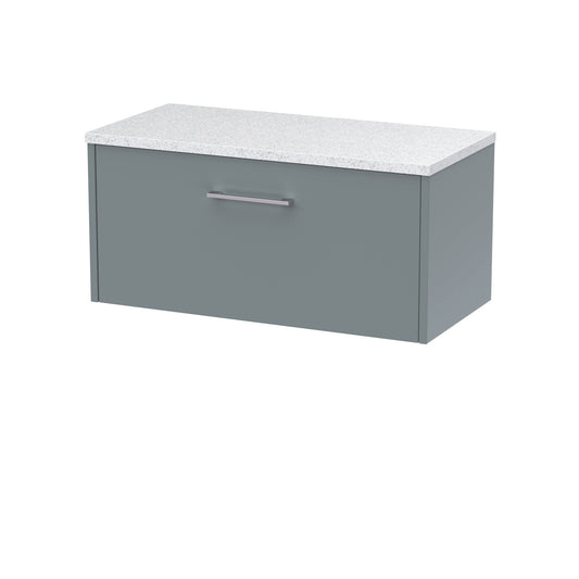 Hudson Reed Juno 800mm Coastal Grey Wall Hung Single Drawer Vanity Unit With Laminate Top