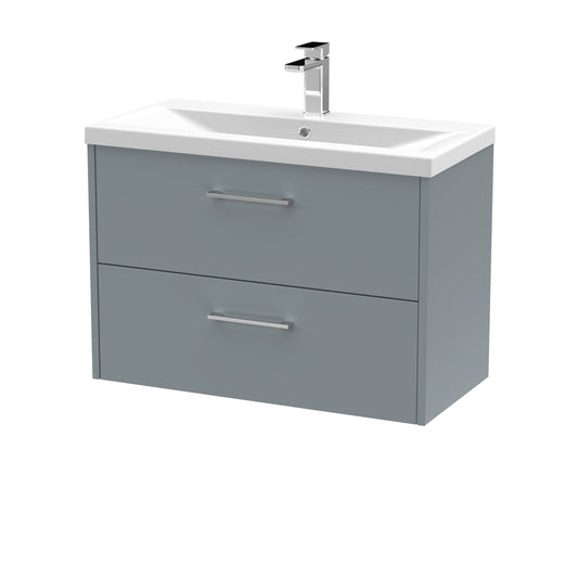 Hudson Reed Juno 800mm Coastal Grey Wall Hung 2-Drawer Vanity Unit With 1 Tap Hole Basin