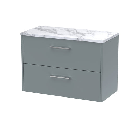 Hudson Reed Juno 800mm Coastal Grey Wall Hung 2-Drawer Vanity Unit With Laminate Worktop