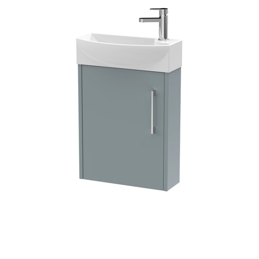 Hudson Reed Juno Compact 440mm Coastal Grey Wall Hung Single Door Vanity Unit with 1 Tap Hole Left Hand Basin