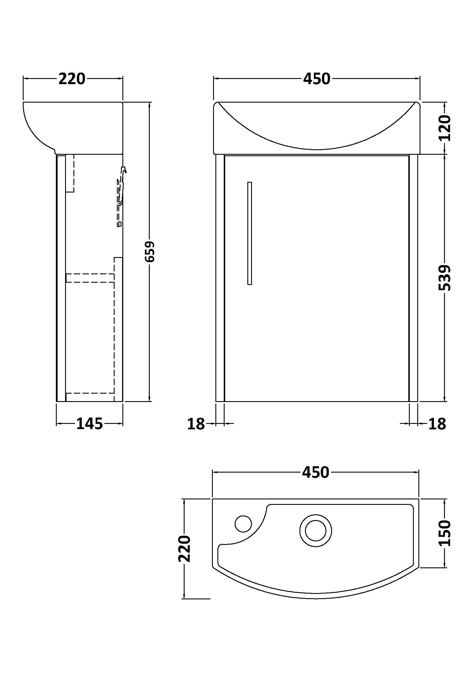 Hudson Reed Juno Compact 440mm Wall Hung Single Door Basin Unit 1 Tap Hole Right Hand Soft Close
