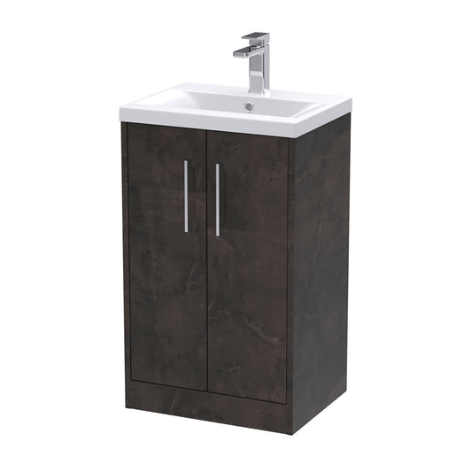Hudson Reed Juno 510mm Metallic Slate Floor Standing 2 Door Vanity Basin Unit With Handles