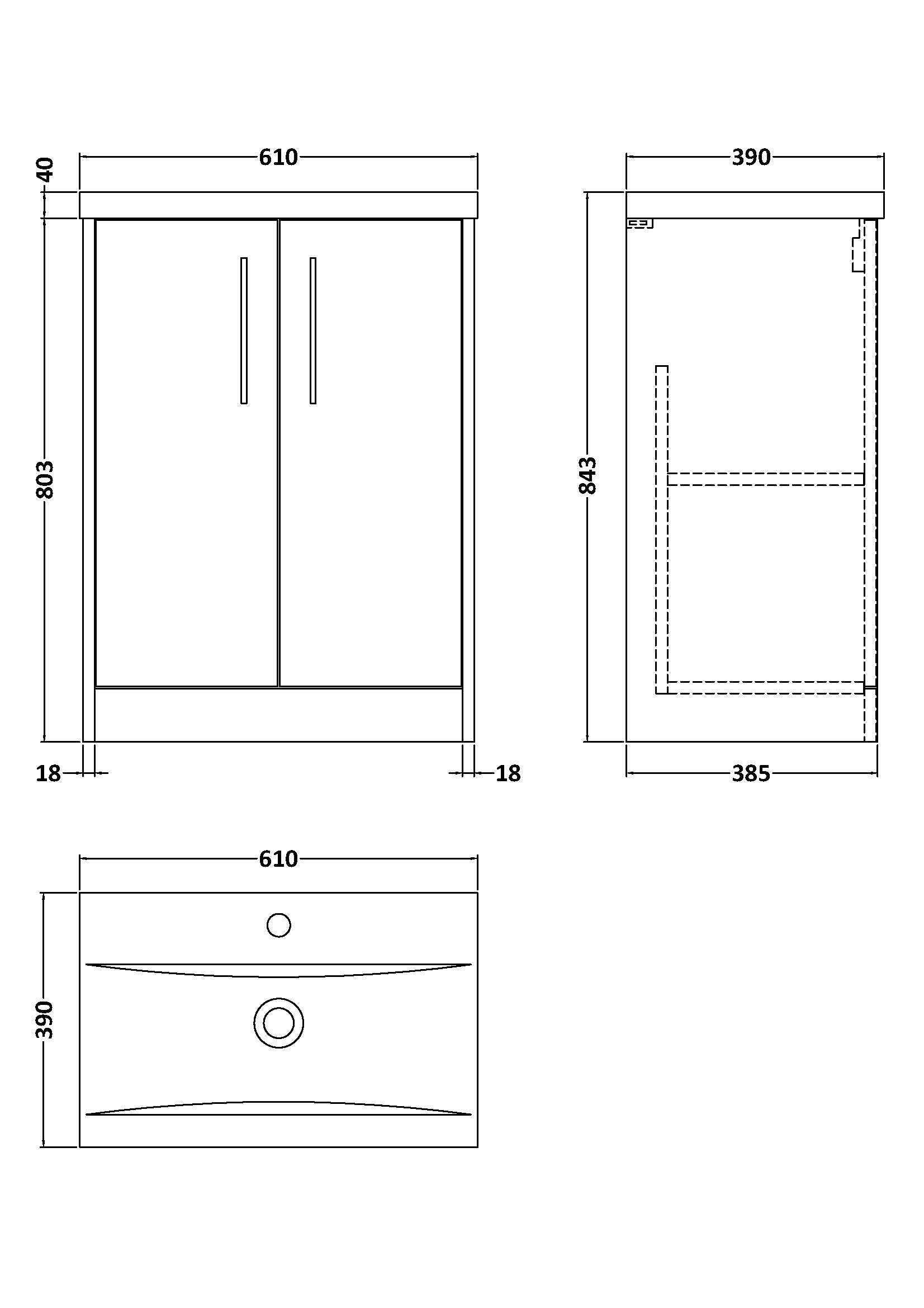 Hudson Reed Juno 600mm Metallic Slate Floor Standing 2 Door Vanity Unit with Ceramic Basin and Handles