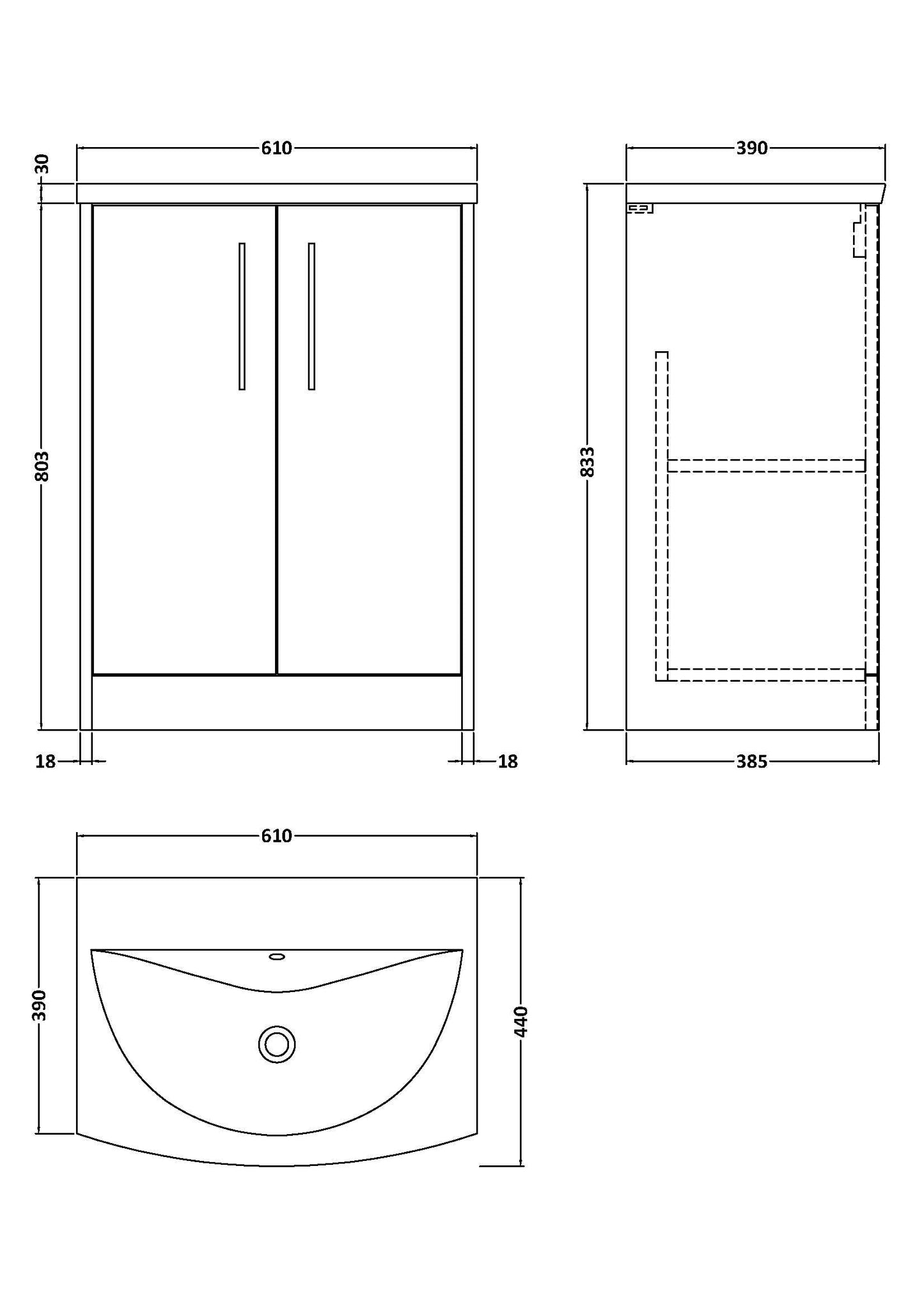 Hudson Reed Juno 600mm Metallic Slate Floor Standing 2 Door Vanity Unit With Curved Ceramic Basin