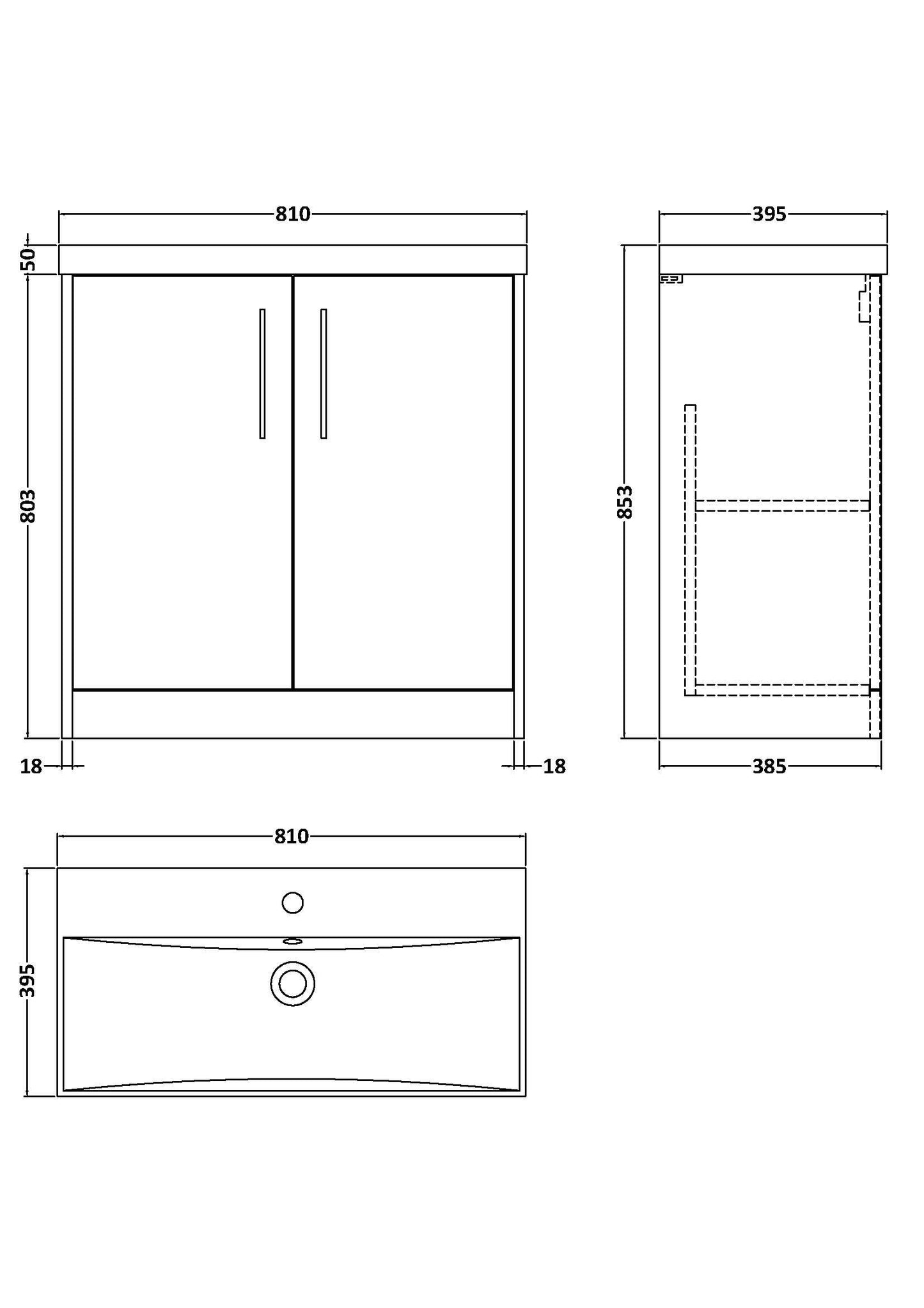 Hudson Reed Juno 800mm Floor Standing 2 Door Vanity Unit With Thin-Edge Ceramic Basin