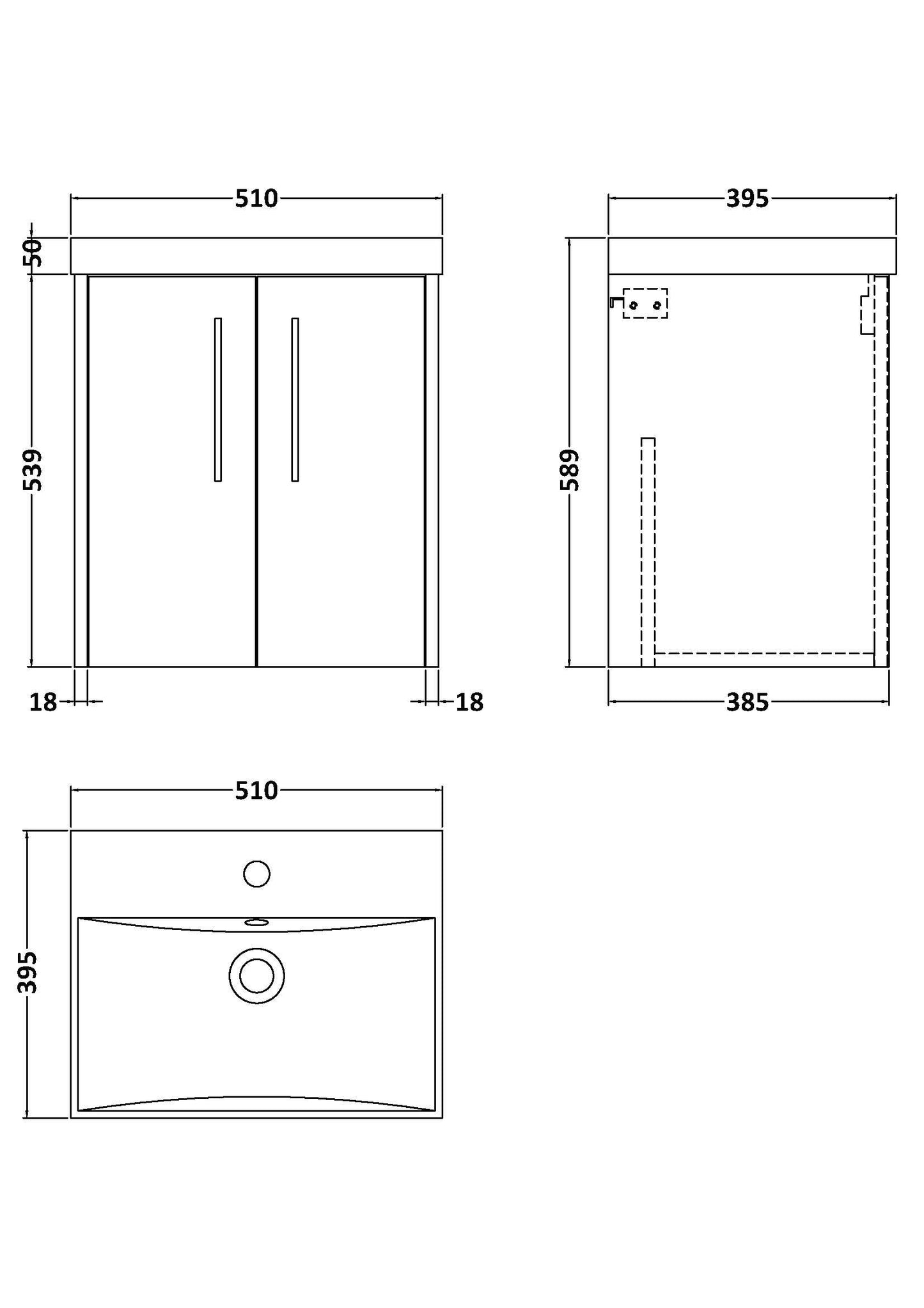 Hudson Reed Juno 500mm Metallic Slate Wall Hung 2 Door Vanity Basin Unit with Thin-Edge Ceramic Basin