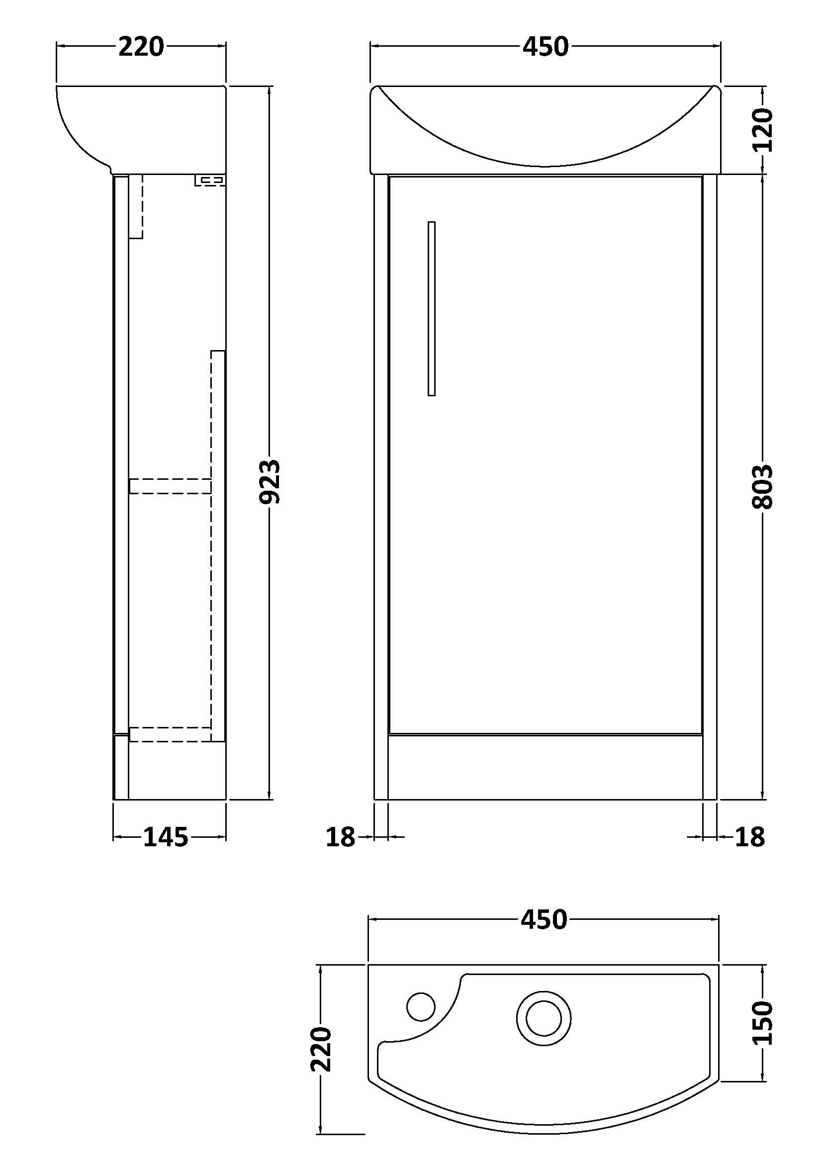 Hudson Reed Juno Compact 450mm Metallic Slate Floor Standing 1 Door Basin Unit With 1 Tap Hole Right Hand