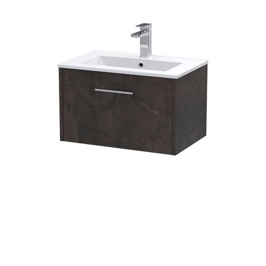 Hudson Reed Juno 600mm Wall Hung Metallic Slate 1 Drawer Vanity Unit with Basin