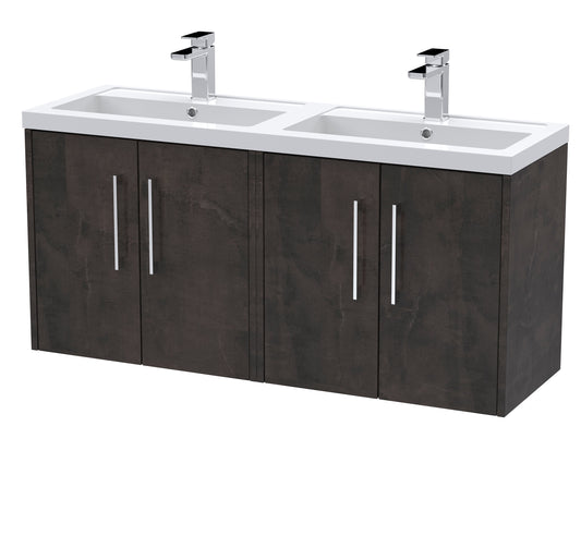 Hudson Reed Juno 1200mm Metallic Slate Wall Hung 4 Door Double Basin Vanity Unit with 2 Tap Holes