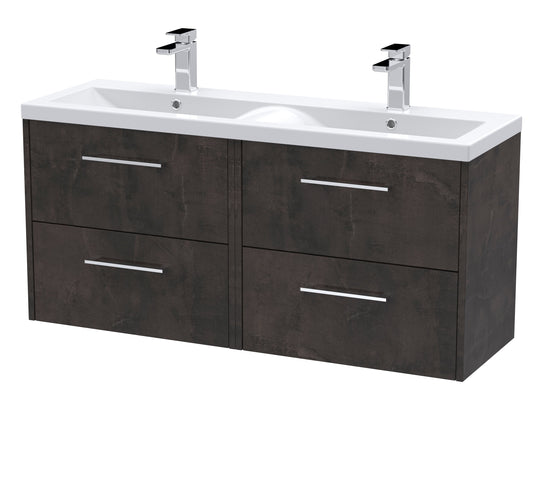 Hudson Reed Juno 1200mm Wall Hung 4 Drawer Vanity Unit & Double Basin with 2 Tap Holes