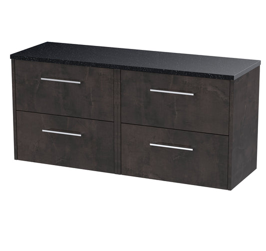 Hudson Reed Juno 1200mm Metallic Slate Wall Hung 4-Drawer Vanity Unit With Laminate Worktop