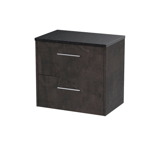 Hudson Reed Juno 600mm Metallic Slate Wall Hung 2 Drawer Vanity Unit With Laminate Worktop