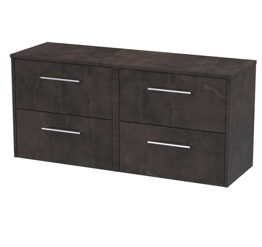 Hudson Reed Juno 1200mm Metallic Slate 4 Drawer Wall Hung Vanity Unit With Worktop
