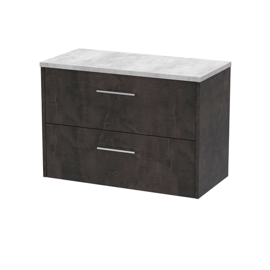 Hudson Reed Juno 800mm Metallic Slate Wall Hung 2 Drawer Vanity Unit With Laminate Worktop