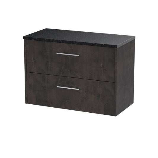 Hudson Reed Juno 800mm Metallic Slate Wall Hung 2 Drawer Vanity Unit With Laminate Worktop