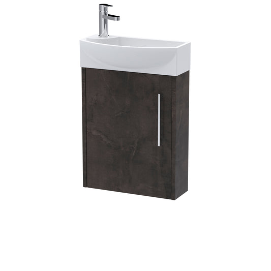 Hudson Reed Juno Compact 450mm Right Hand Wall Hung 1 Door Vanity Unit with 1 Tap Hole Ceramic Basin
