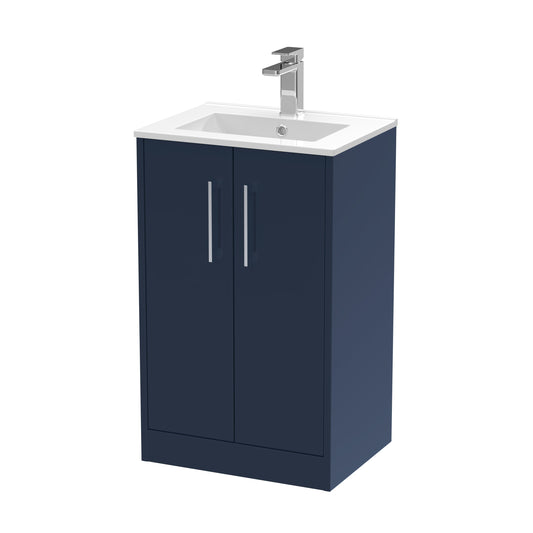 Hudson Reed Juno 500mm Midnight Blue Floor Standing 2-Door Vanity Unit & Basin With Soft Close Doors