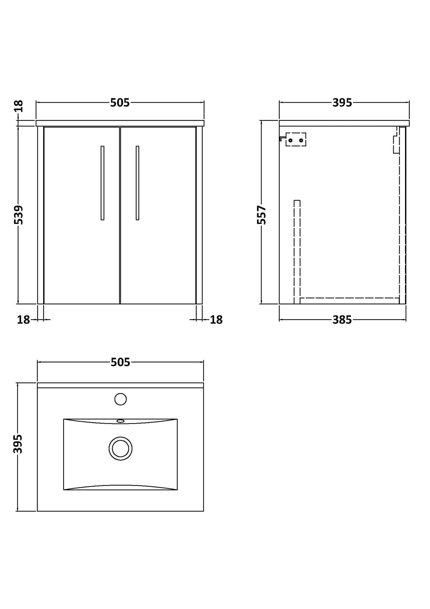 Hudson Reed Juno 500mm Wall Hung 2-Door Vanity Unit & Basin
