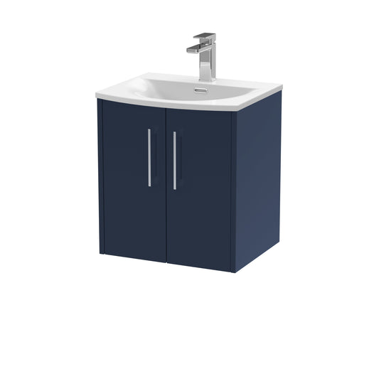 Hudson Reed Juno 500mm Wall Hung Midnight Blue 2-Door Vanity & Basin With Soft-Close Drawers