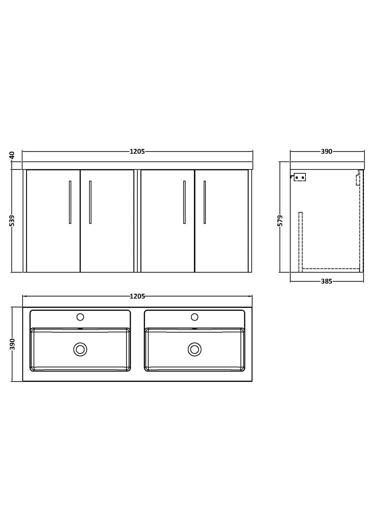 Hudson Reed Juno 1200mm Wall Hung 4-Door Vanity Unit & Double Basin Rigid Soft-Close
