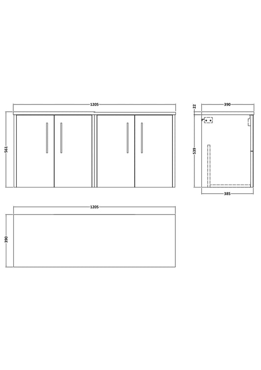 Hudson Reed Juno 1200mm Midnight Blue Wall Hung 2 Door Vanity Unit With Laminate Worktop