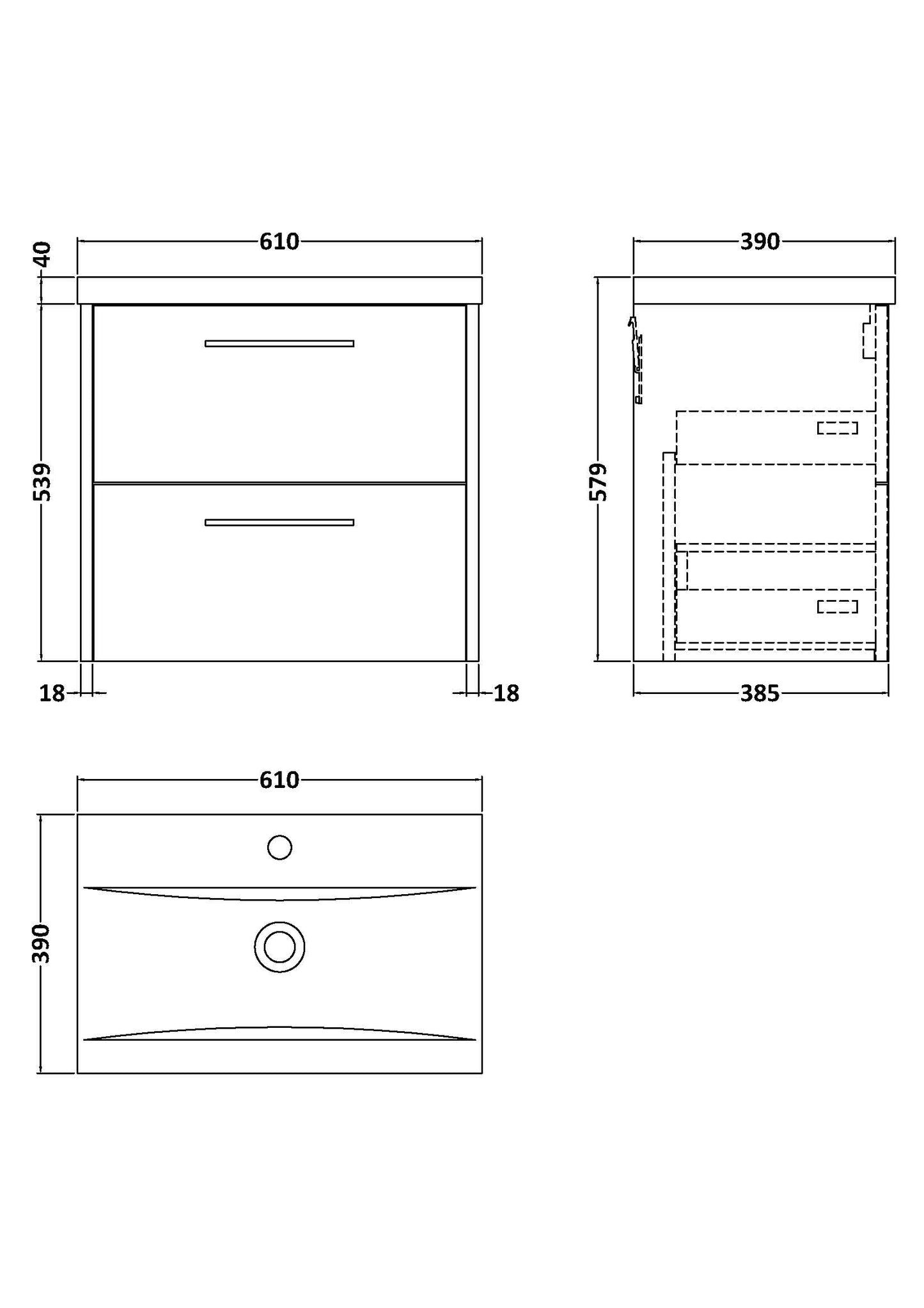 Hudson Reed Juno 600mm Wall Hung 2-Drawer Vanity & Basin