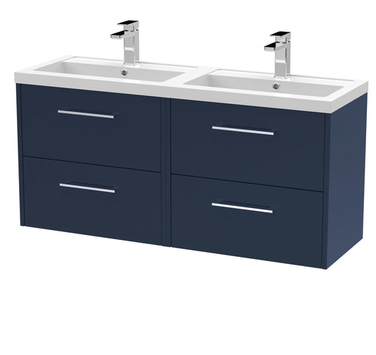 Hudson Reed Juno 1200mm Wall Hung Midnight Blue 4-Drawer Double Basin Vanity Unit