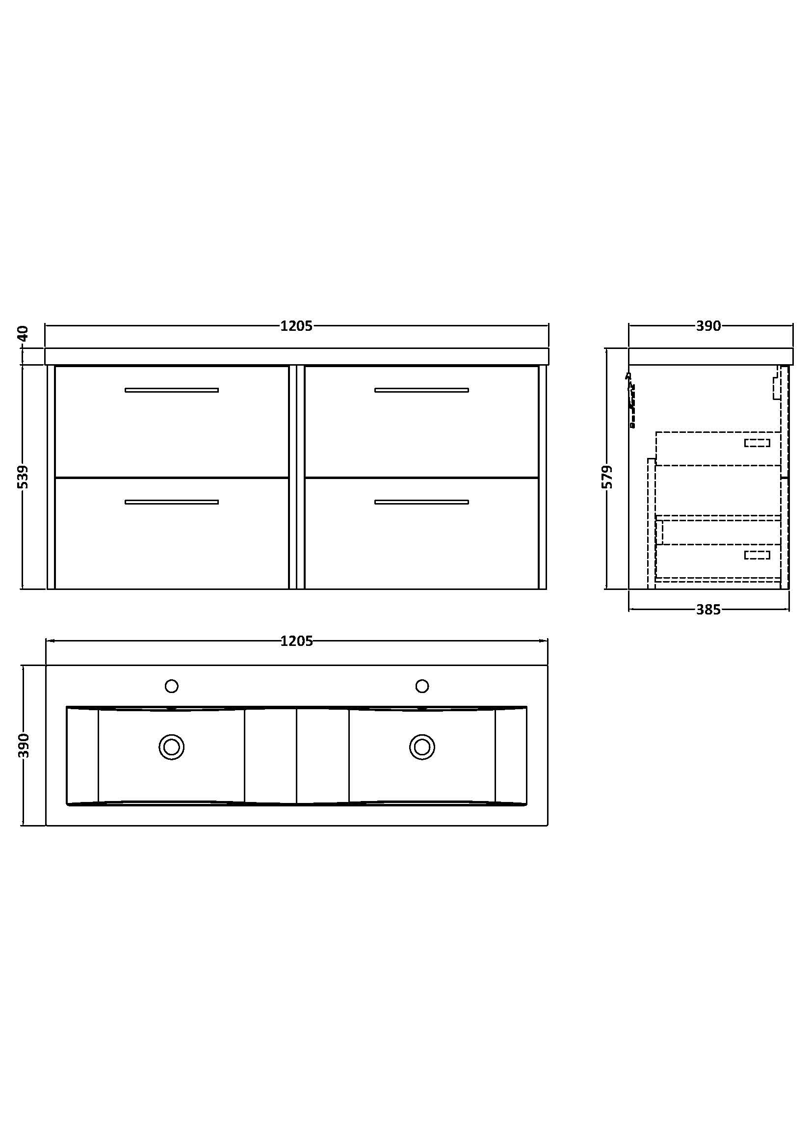 Hudson Reed Juno 1200mm Wall Hung 4-Drawer Vanity Unit with Double Basin